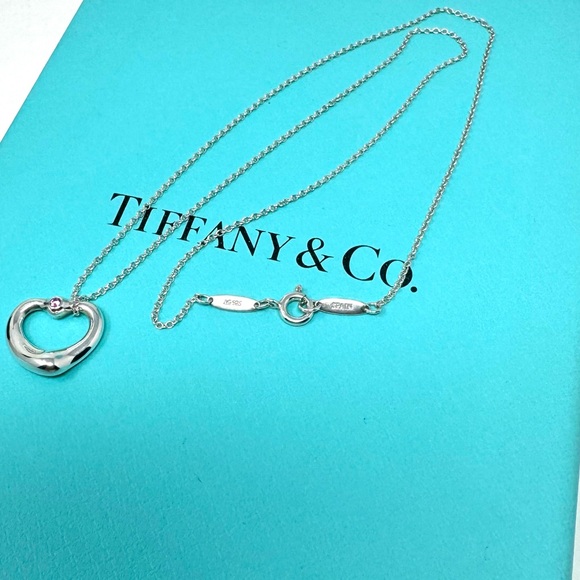 Authentic Tiffany & CO. Elsa Peretti  Pink Sapphire Open Heart Neck… - Picture 6 of 15